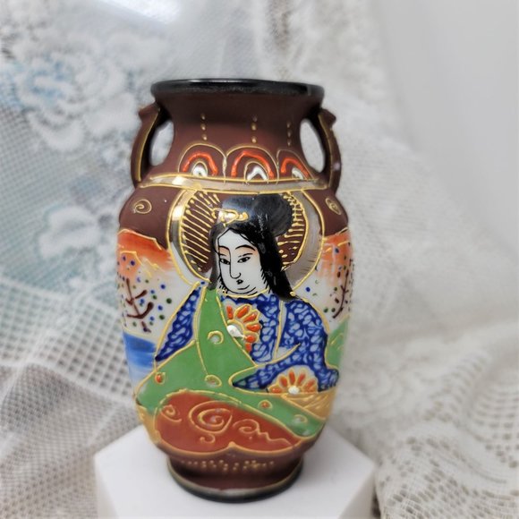 Vintage Small Vase Oriental Woman Brown Japan - Picture 1 of 8